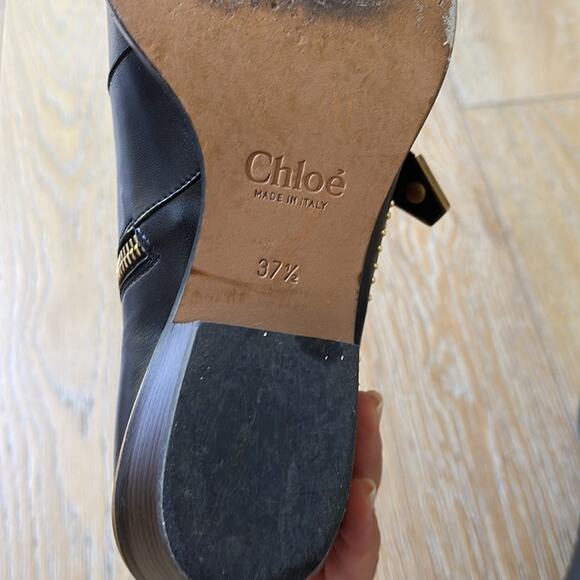 CHLOE Susanna Studded Leather Ankle Boots Black Gold 37.5 - Picture 10 of 10